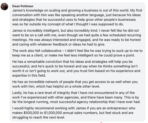 Client testimonial for James Guldan