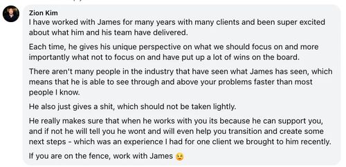 Client testimonial for James Guldan
